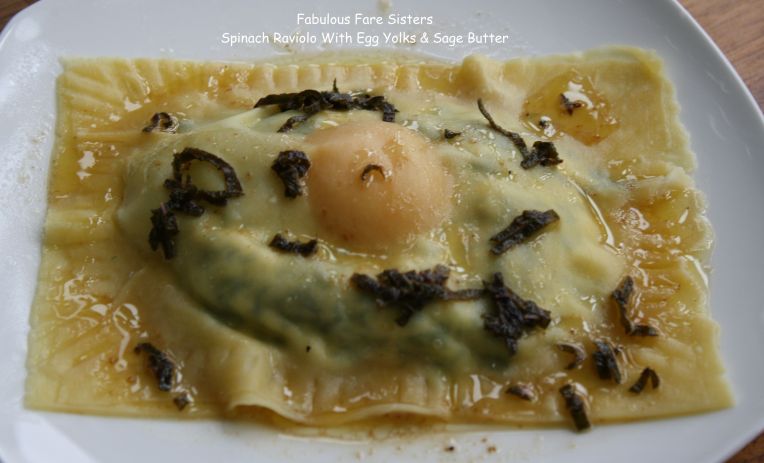 Spinach Raviolo With Egg Yolks & Sage Butter
